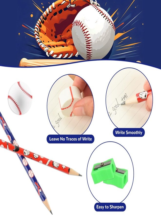 Ulema 48 Pcs Baseball Pencils and Erasers for Birthday Gifts Baseball Favors Assortment Stationery Pencils for Office School Supplies Classroom Rewards. - Image 3